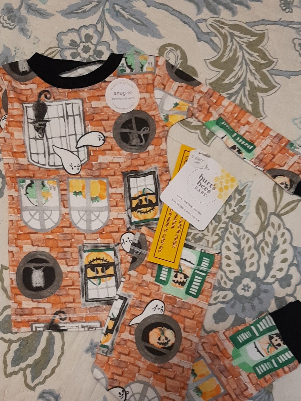 Burt's Bees Baby Orange Brick Halloween Ghosts Pajama Set New With Tags, CUTE🎃